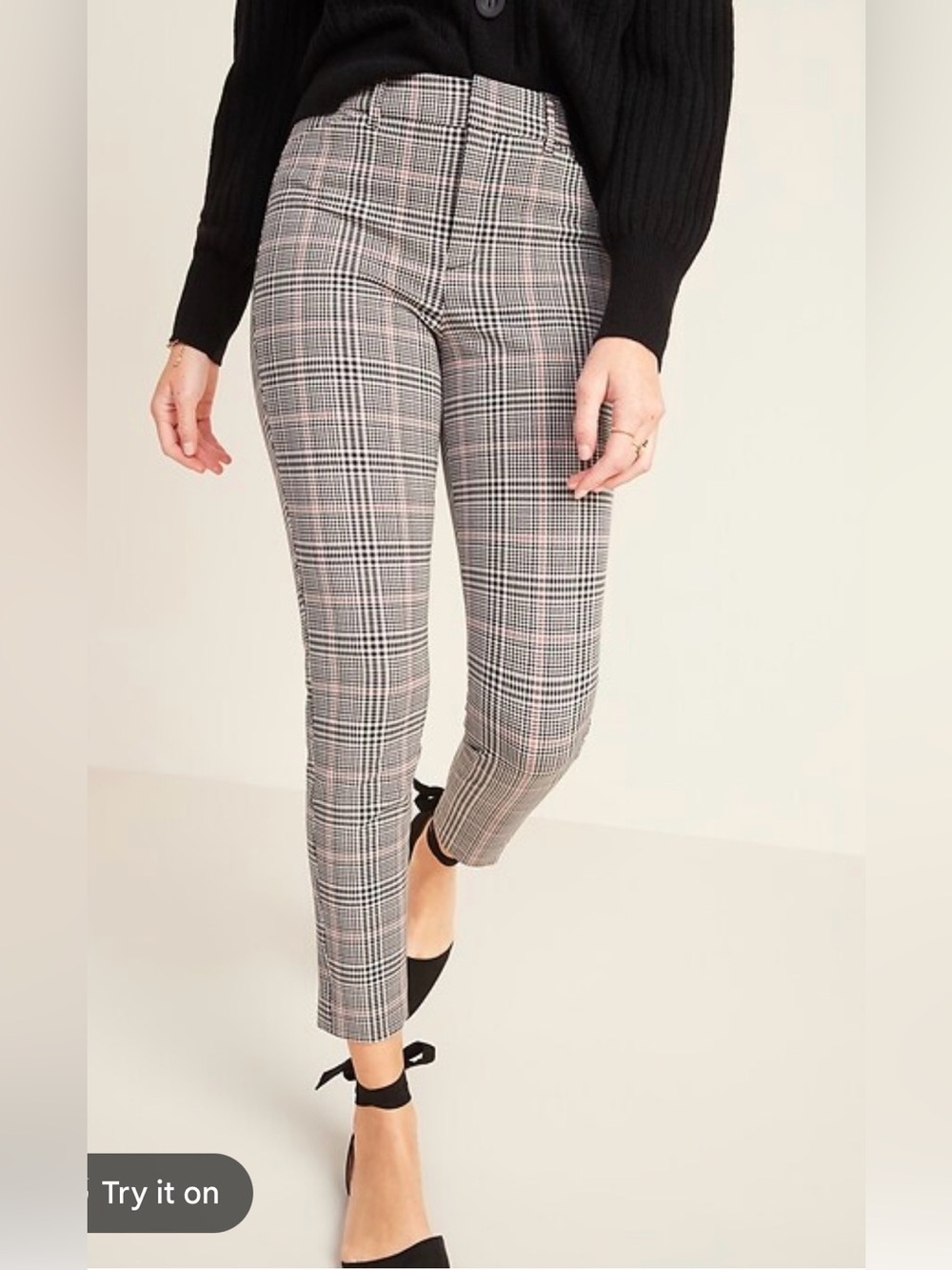 Old Navy High-Waisted Patterned Pixie Skinny Ankle Pants in Neutral Plaid